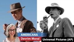 Universal Pictures'ın yayınladığı bu fotoğraf, atom bombasının fikir babası Dr. J. Robert Oppenheimer’ı canlandıran İrlandalı aktör Cillian Murphy (solda) ve 9 Eylül 1945’te atom bombası denemesinin yapıldığı bölgede incelemelerde bulunan Dr. Oppenheimer’ı birarada gösteriyor.