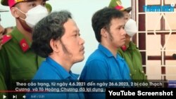 Ông Tô Hoàng Chương và Thạch Cương tại phiên tòa ở Trà Vinh ngày 20/3/2024.