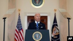 President Joe Biden speaks in the Cross Hall of the White House, July 1, 2024, in Washington.