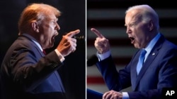 Ảnh phối hợp: Cựu Tổng thống Donald Trump, trái, và Tổng thống Joe Biden. 