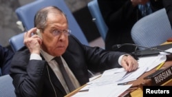 Ngoại trưởng Nga Sergei Lavrov chủ tọa một phiên họp của Hội đồng Bảo an Liên hiệp quốc ngày 24/4/2023.