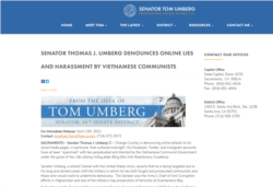 Senator Thomas Umberg denounces online lies and harassment by Vietnam Communists.