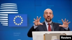 Chủ tịch Hội đồng Châu Âu Charles Michel, kêu gọi các quốc gia thành viên EU chuyển sang chế độ “kinh tế chiến tranh” tại hội nghị thượng đỉnh Liên hiệp châu Âu ngày 21/3/2024 ở Brussels, Bỉ. 