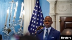 New York City Mayor Eric Adams attends an M/WBE awards celebration at Gracie Mansion in New York