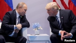 Tổng thống Hoa Kỳ Donald Trump trong cuộc gặp với Tổng thống Nga Vladimir Putin tại thượng đỉnh G20 tại Đức vào ngày 7/7/2017.