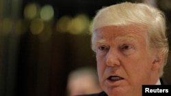 FILE PHOTO: U.S. President-elect Donald Trump speaks to members of the press at Trump Tower in Manhattan, New York