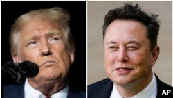 Konbinezon foto sa yo montre Prezidan Donald Trump (a goch) epi PDG Tesla ak X, Elon Musk. 