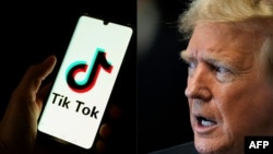 Hình ảnh ghép mành hỉnh điện thoại ứng dụng TikTok và Tổng thống đắc cử Mỹ Donald Trump. Ứng dụng do công ty ByteDance của Trung Quốc sở hữu bị buộc phải thoái vốn ở Mỹ nếu không muốn bị cấm ngay trước ngày ông Trump nhậm chức.