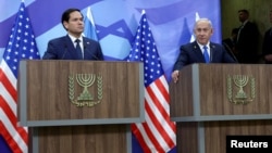 Ngoại trưởng Marco Rubio và Thủ tướng Benjamin Netanyahu trong cuộc họp báo sau khi hội đàm hôm 16/2.