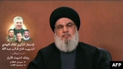 An image grab taken from Hezbollah's al-Manar TV on June 19, 2024, shows Hezbollah chief Hassan Nasrallah giving a televised address from an undisclosed location in Lebanon.