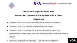 Let's Learn English Lesson Plan Lesson 41: Teamwork Works Best With a Team