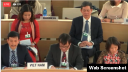 Phái đoàn Việt Nam tại UPR ở Geneva, Thụy Sĩ, hôm 22/1/2019. Photo Webtv.un. 