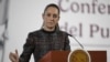 Mexico's President Claudia Sheinbaum speaks during her daily press conference at the National Palace in Mexico City on January 28, 2025.