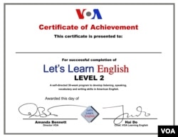 Let's Learn English Level 2 Certificate of Achievement