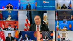 Vietnam ASEAN- Ngoại trưởng Mỹ Mike Pompeo phát biểu tại cuộc họp trực tuyến với Ngoại trưởng các nước ASEAN hôm thứ Năm, 10/9/2020. Ảnh chụp từ màn hình do VTV cung cấp