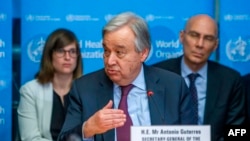 Tổng thư ký Liên Hiệp Quốc Antonio Guterres phát biểu về tình hình COVID-19 tại Tổ chức Y tế Thế giới (WHO) ngày 24/2/2020.