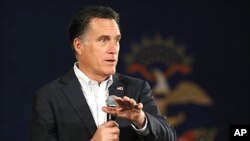 Ứng cử viên tổng thống của đảng Cộng hòa, cựu Thống đốc bang Massachusetts Mitt Romney phát biểu tại một cuộc vận động bầu cử ở Fargo, North Dakota, ngày 1/3/2012