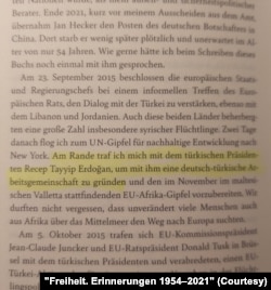 Merkel kitabında Erodğan’la olan temaslarını ve anılarını anlatıyor.