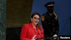 FILE PHOTO: Honduras President Iris Xiomara Castro Sarmiento addresses the 77th Session of the United Nations General Assembly at U.N. headquarters in New York