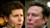 (FILES) (COMBO) This combination of pictures created on December 27, 2024 shows Sam Altman, CEO of OpenAI, speaking during The Wall Street Journal's WSJ Tech Live Conference in Laguna Beach, California on October 17, 2023 and Elon Musk listening as US Pre