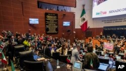 Protesters break into a Senate session in which lawmakers were debating the government's proposed judicial reform, which would make judges stand for election, in Mexico City, Sept. 10, 2024.