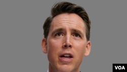 Josh Hawley headshot, as US Senator of Missouri, graphic element on gray 